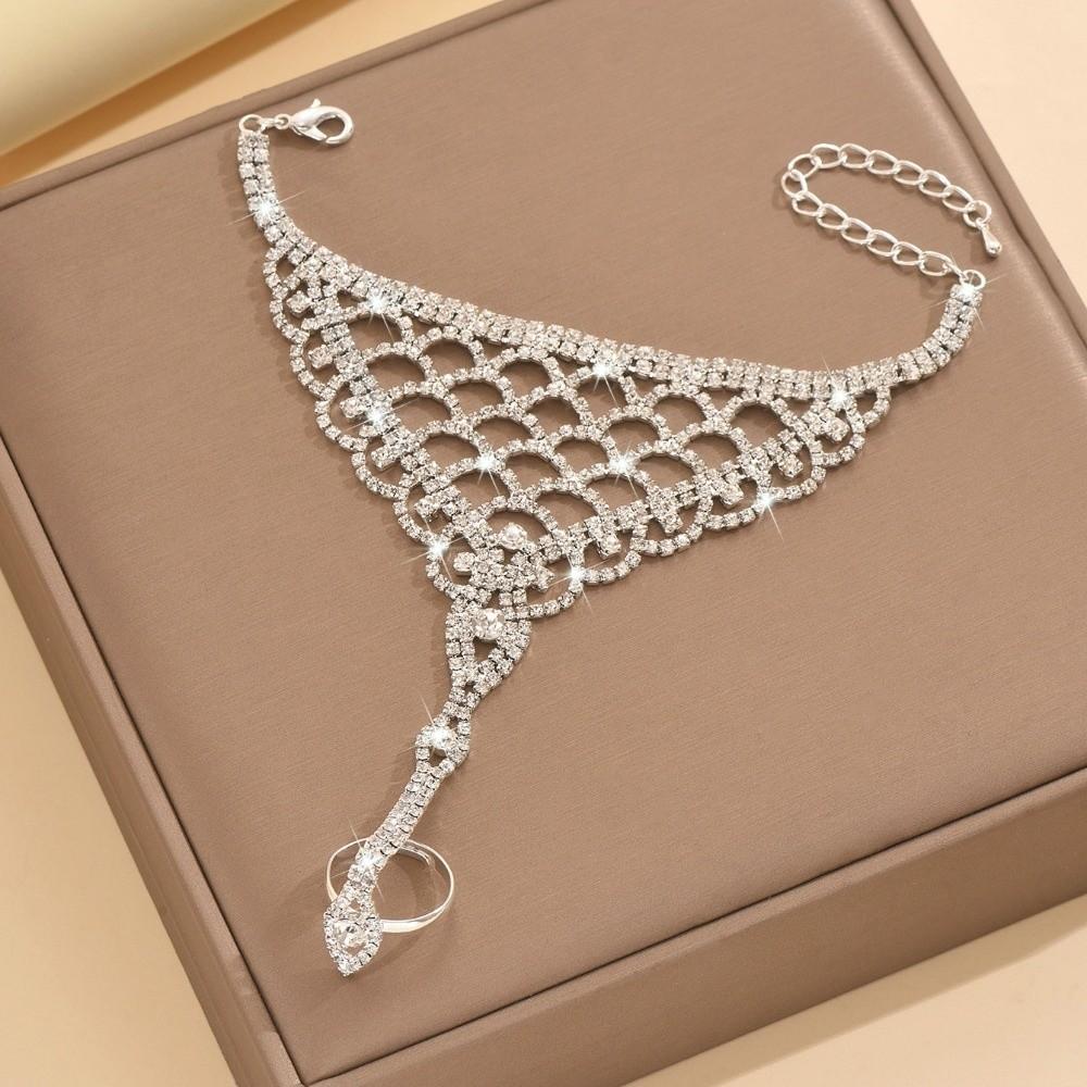 Versatile Rhinestone Hand Chain Fashion Finger Chain Ring Bracelet for Weddings