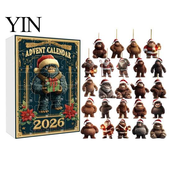 Christmas Gifts for Kids Advent Calendar, Ape Series 24 Day Countdown Box with Holiday Calendar Acrylic Pendants, Festive Tree Hanging Ornaments Home