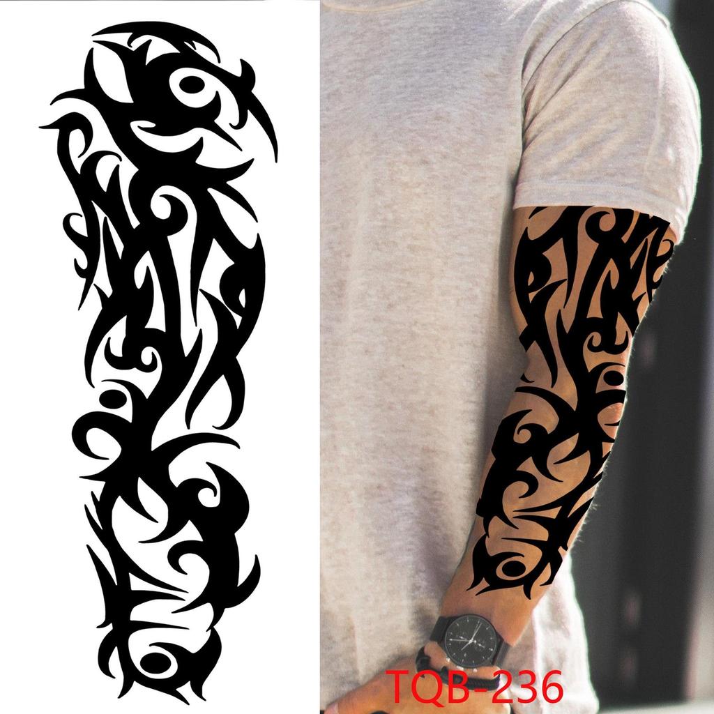 New 1 PC 480*170MM Super Large Compass Wolf Head Eye Fake Lion God Feather Temporary Tattoo Sleeves For Men Women Tattoo Full Arm Tattoo Sticker