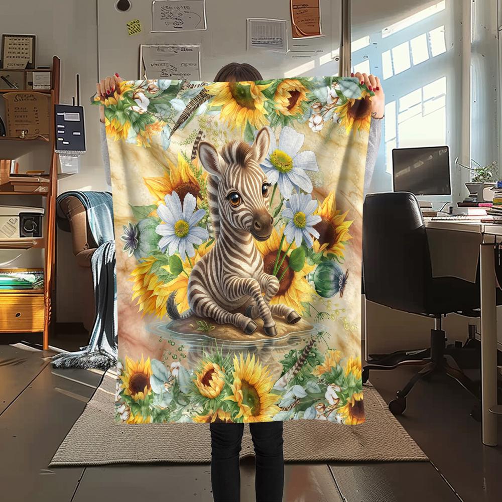 Flower border dinosaur horse Print Flannel Blanket High quality Comfortable for All Seasons Home Decor Warmth and Comfort Perfect for Christmas Gifts