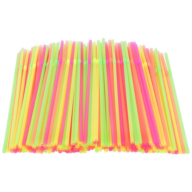 100-600Pcs Colorful Disposable Plastic Straws Neon Bendable Cocktail Drinking Straw Wedding Birthday Party Christmas Supplies