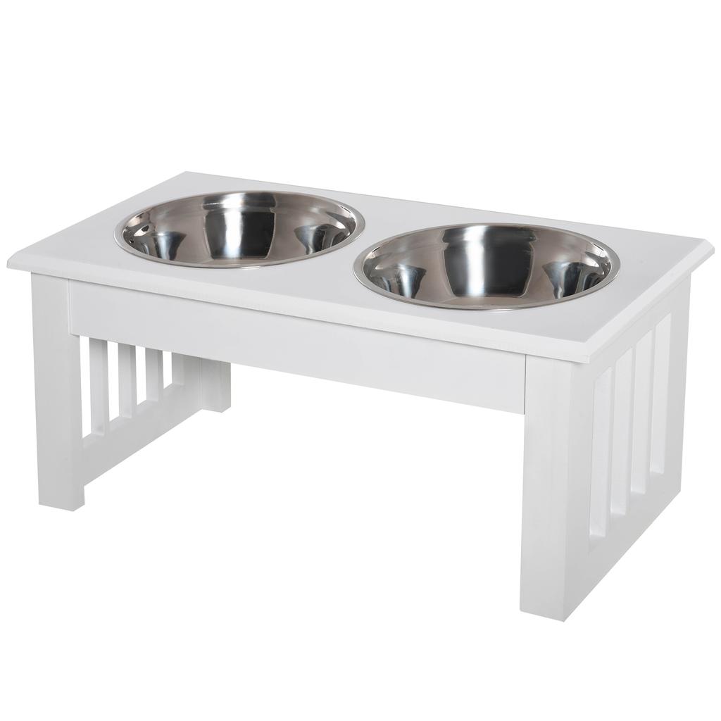 Raised Dog Feeding Bowls With Stand Stainless Steel For Extra Small And Small Dog 44L X 24W X 15H Cm White