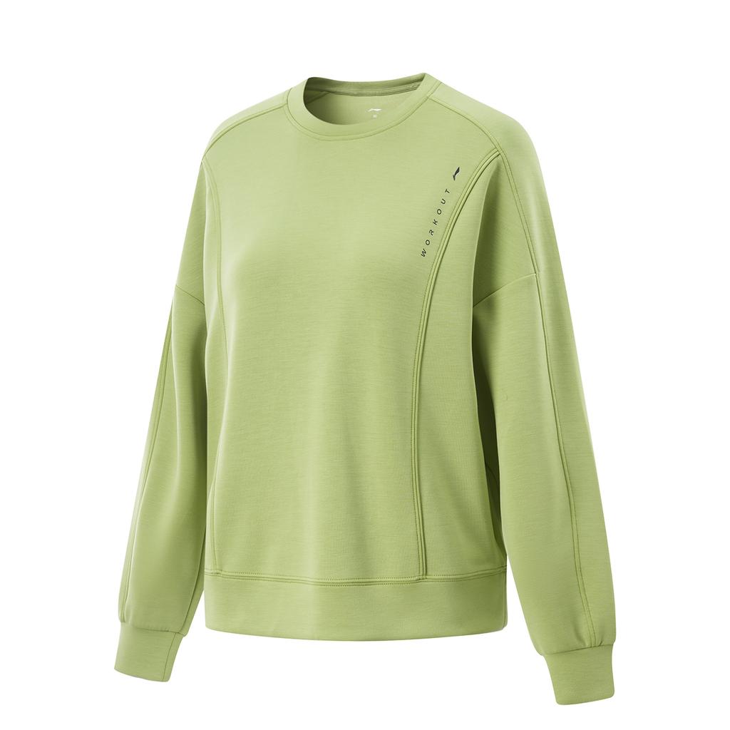 Li Ning Fitness Series Круглый вырез свитер с длинным рукавом с надписью Толстовка женская Fresh-Moss-Green AWDV068-7
