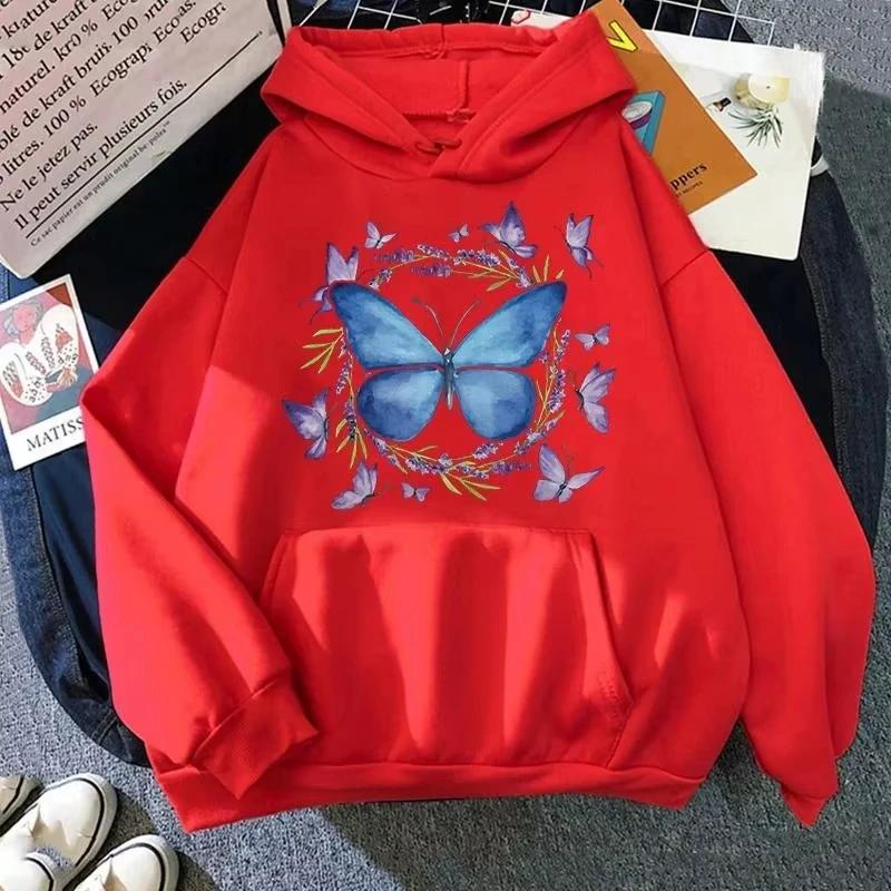 Fashion Butterfly Printed Hoodie Autumn_Winter Casual Hooded Long Sleeve Pullover Sweatshirt Fashion Spring