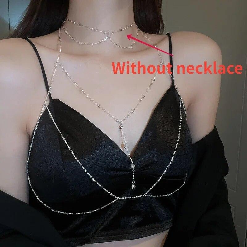 Sexy Cross Breat Necklace for Women Sequin Chest Bra Waist Belt Belly Chain for Beach Bikini Romantic Body Jewelry 2023 Summer