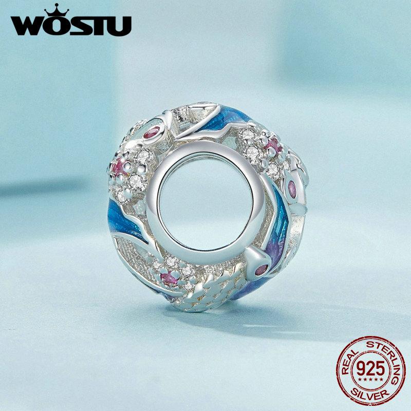 WOSTU Стерлингового серебра 925 пробы, зимородок, очаровательные бусины цвета радуги, подходят для оригинального браслета, ожерелье, сделай сам, изготовление ювелирных изделий, подарок