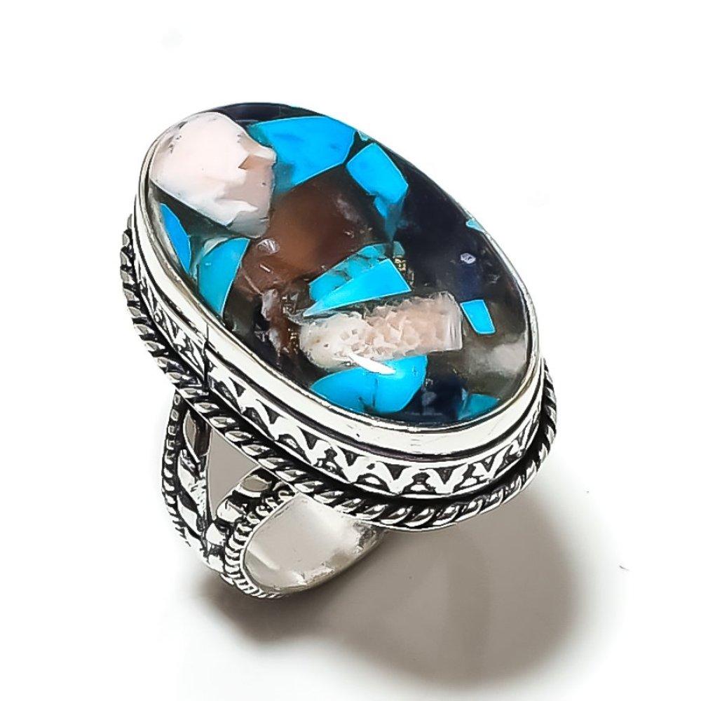 Natural Spiny Oyster Gemstone Handmade 925 Sterling Silver Ring Size 8 w5A66