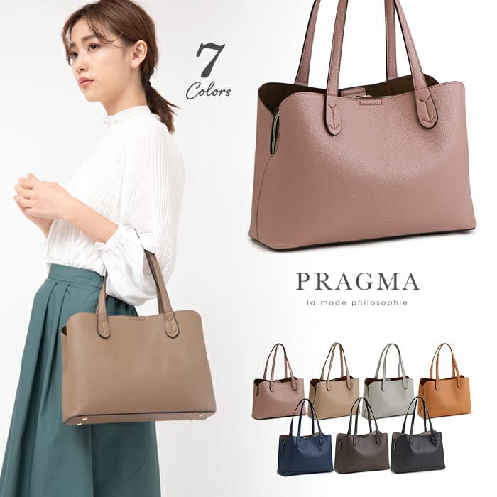 Pragma Lightweight Faux Leather Tote Bag, Adult, Simple, Elegant, Cute, Soft, Shrink-Wrapped, Small... (Camel)