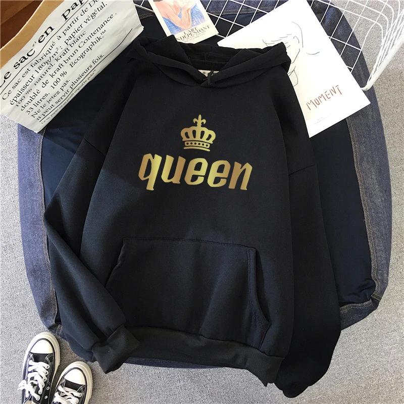 Woman Sweatshirts Classic King Queen Print Couples Hoodies All Season Daily Casual Sporty Loose Hoody Coats