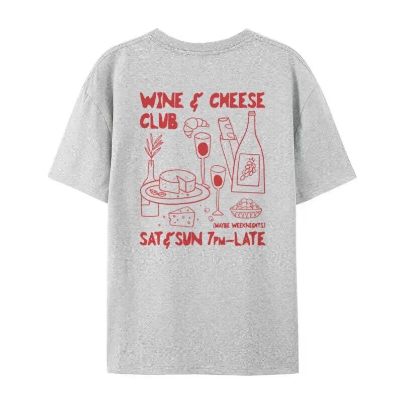 Retro Style Cheese And Wine Club Graphic Tshirts For Unisex Cute Funny Food Lover Streetwear Fashion Summer Tshirt