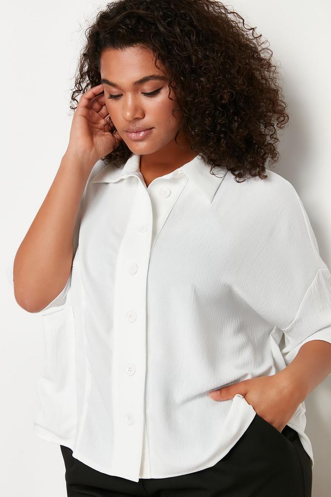 Женская рубашка больших размеров Белая тканая рубашка