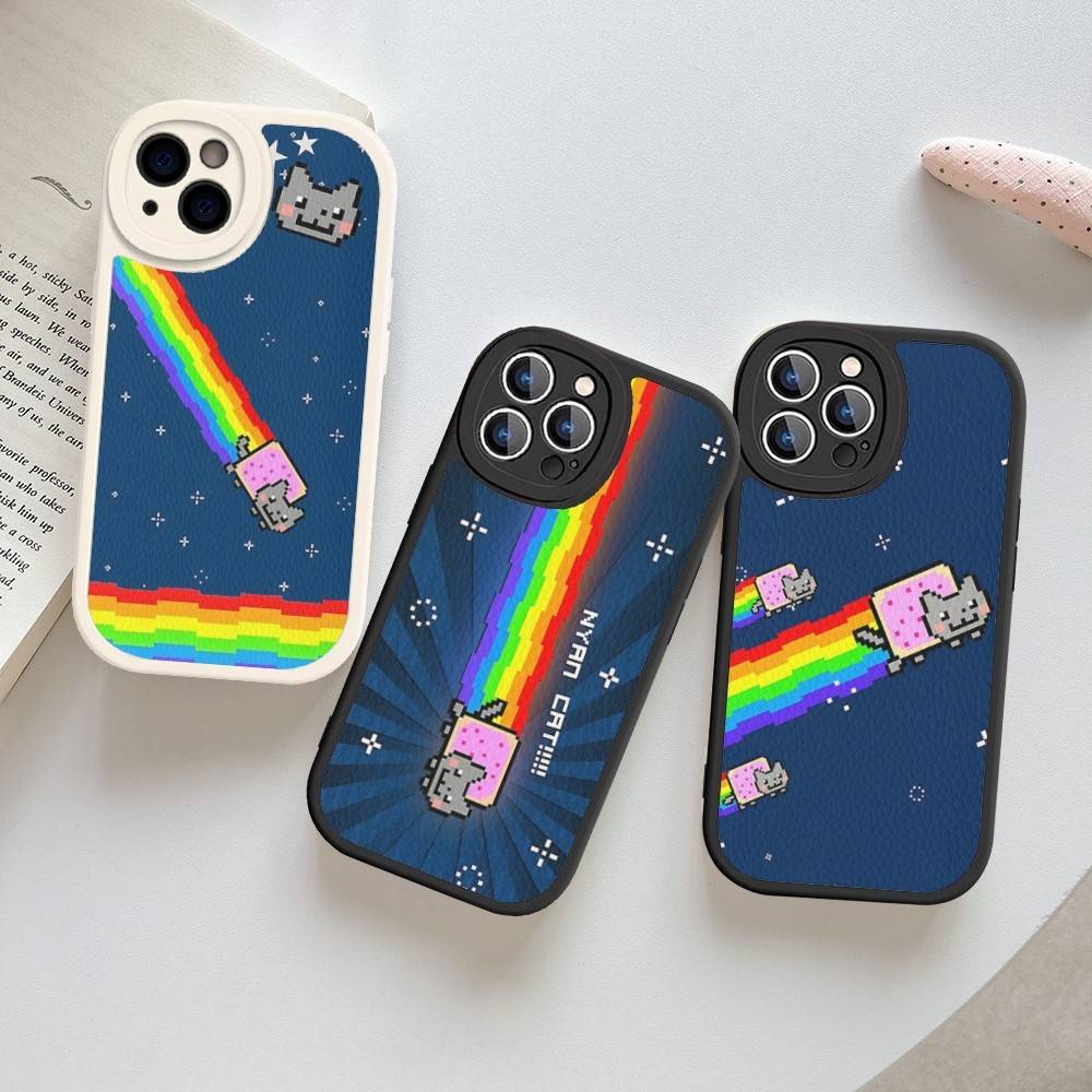Милый Кот Н-Нян Для IPhone 16 15 14 16E 13 12 11 Pro Max Plus Телефон Кожаный Чехол