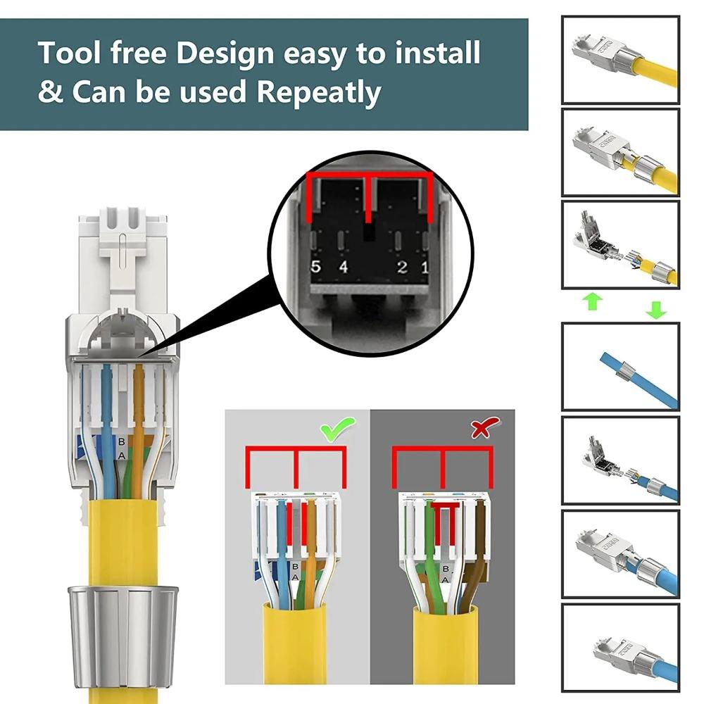 Cat8 Cat7 Cat6A RJ45 Tool-Free Connector, STP Shielded Field Termination Plug, PoE++ 100W, 10Gbps 600MHz Ethernet Modular Plug
