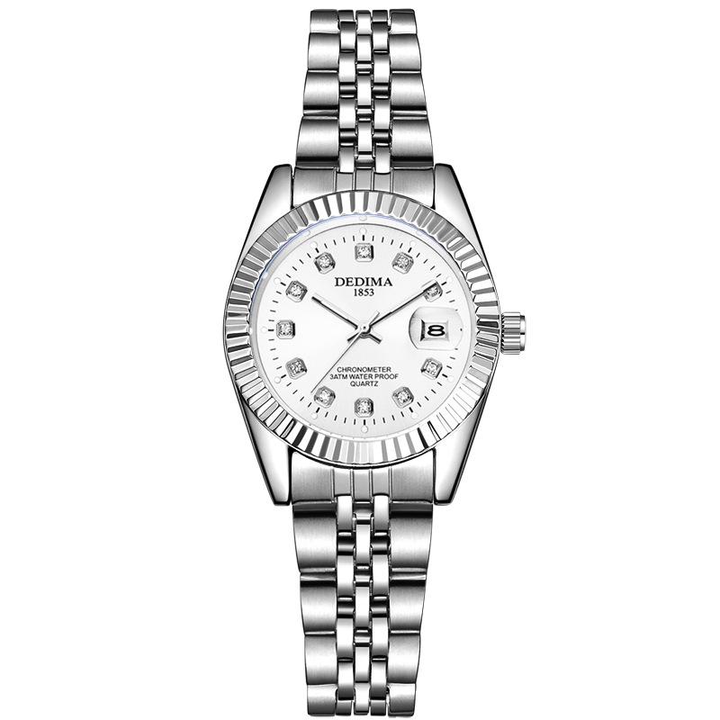Top New Couple's Watch Steel Band Men's Calendar Waterproof Watch High-end Diamond-encrusted Ladies Luminous Watch