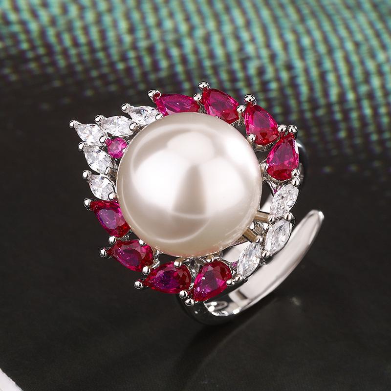 Модное кольцо Commuter Pearl Ring Pigeon Blood Royal Blue Light Luxury Premium Open Ring Female