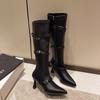 Модные зимние женские сапоги длиной до колена, однотонные, для улицы, новинка 2024 года, горячая распродажа, тонкий каблук, острый носок, боковая молния, женские сапоги