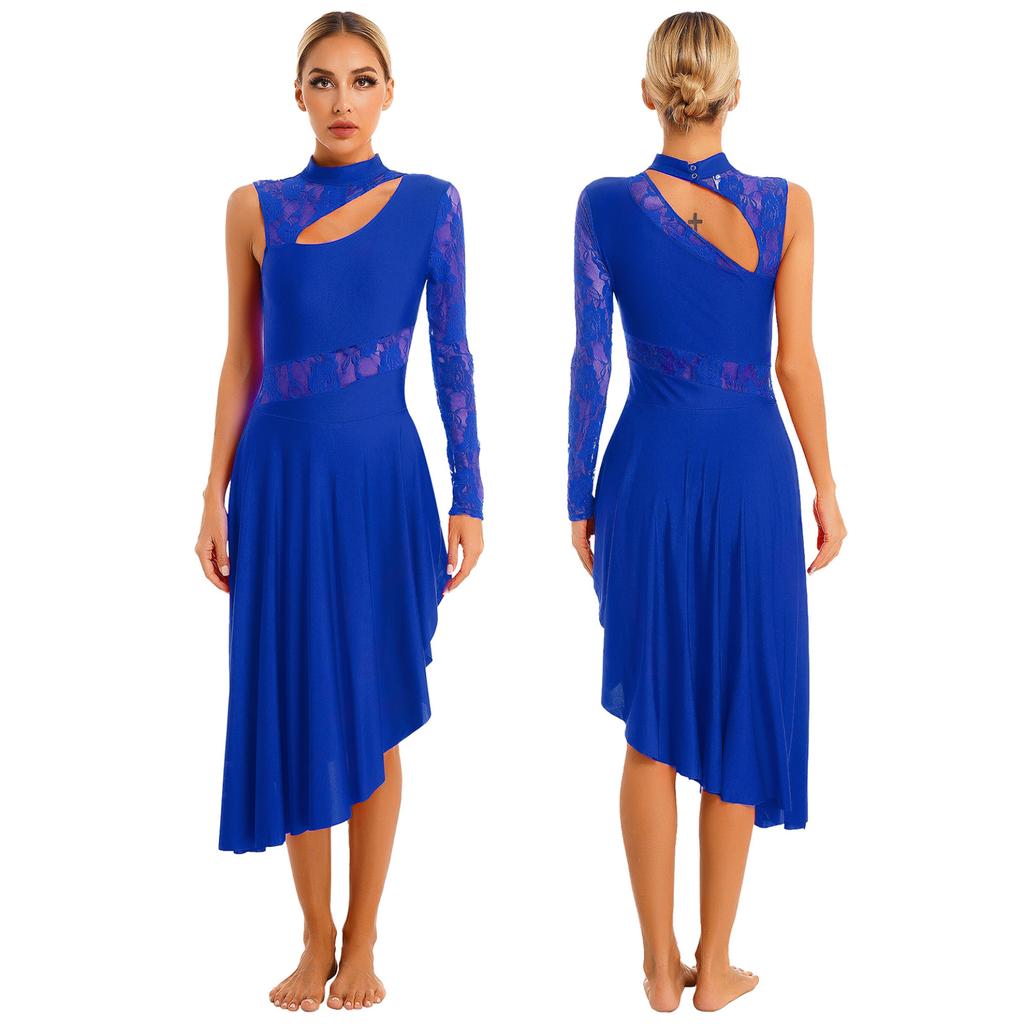 Женское асимметричное платье-туника для танцев, лирическая танцевальная одежда, кружевное платье с вырезами, платье для танцевальной вечеринки