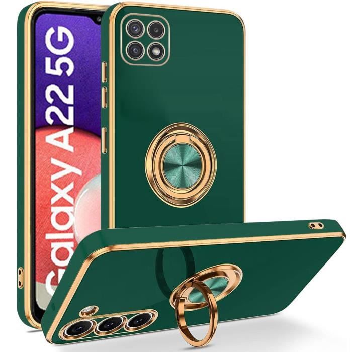 Coque - BOOLING - pour Samsung Galaxy A22 5G - Antichoc - Vert Nuit - Support à Anneau Rotatif