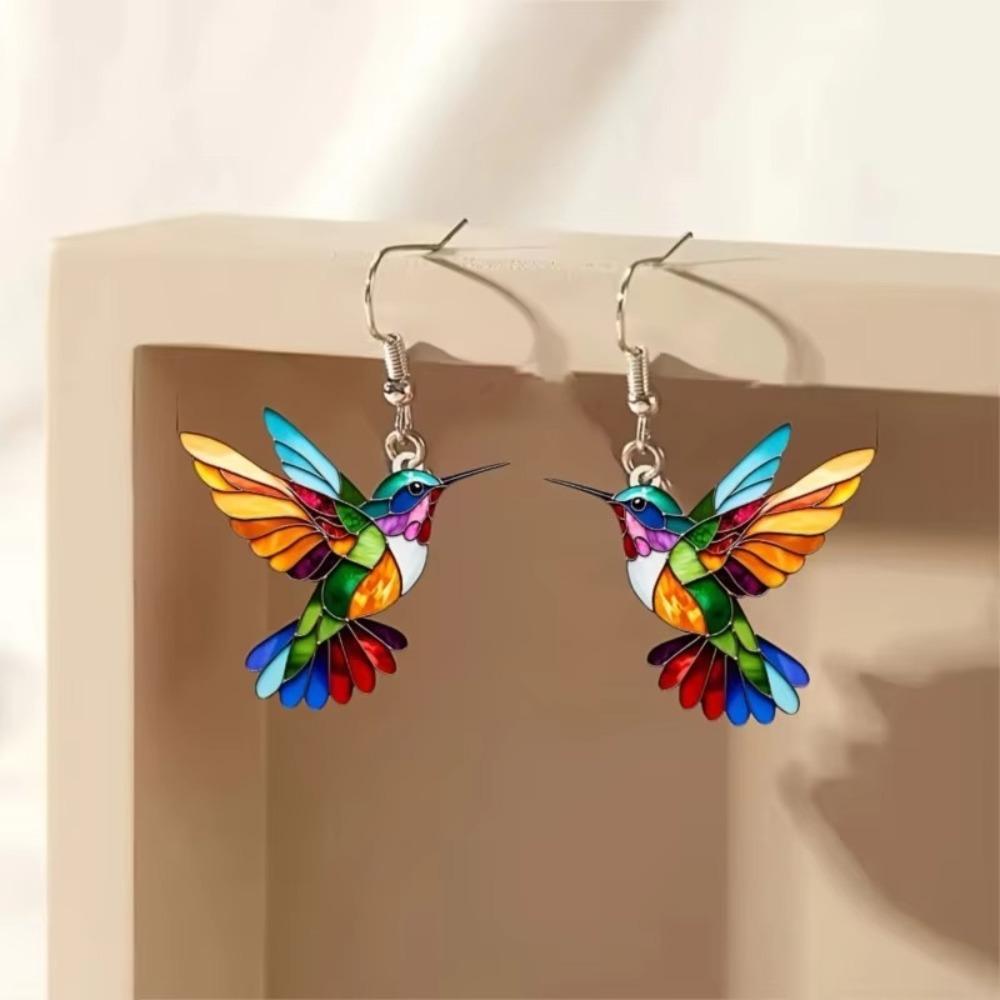 Acrylic Colorful Hummingbird Earrings Retro Style 2D Bird Shape Earrings  Jewelry Accessory