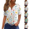 Women's T Shirt Print Button Short Sleeve Daily Weekend Fashion Basic V-Neck Regular Top