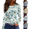 Women's Fashion Casual Slit Hem Round Neck Long Sleeve Loose Printed T-Shirt Ladies Top