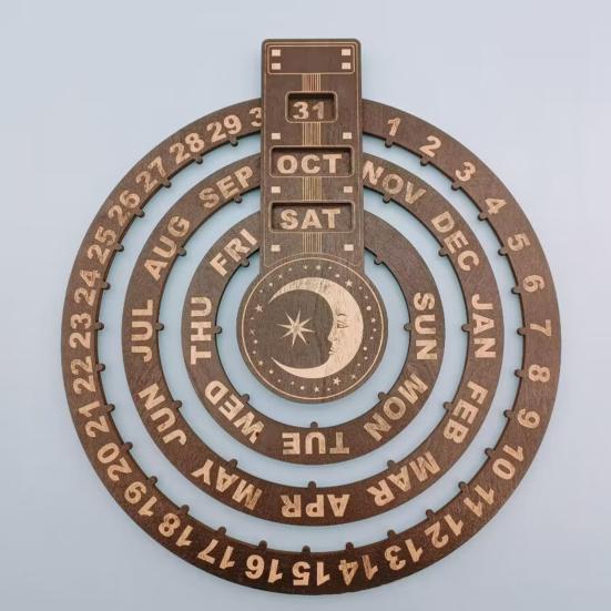 Деревянный вращающийся круглый вечный календарь Луна Дерево Солнце круглый циферблат вечный календарь настенный