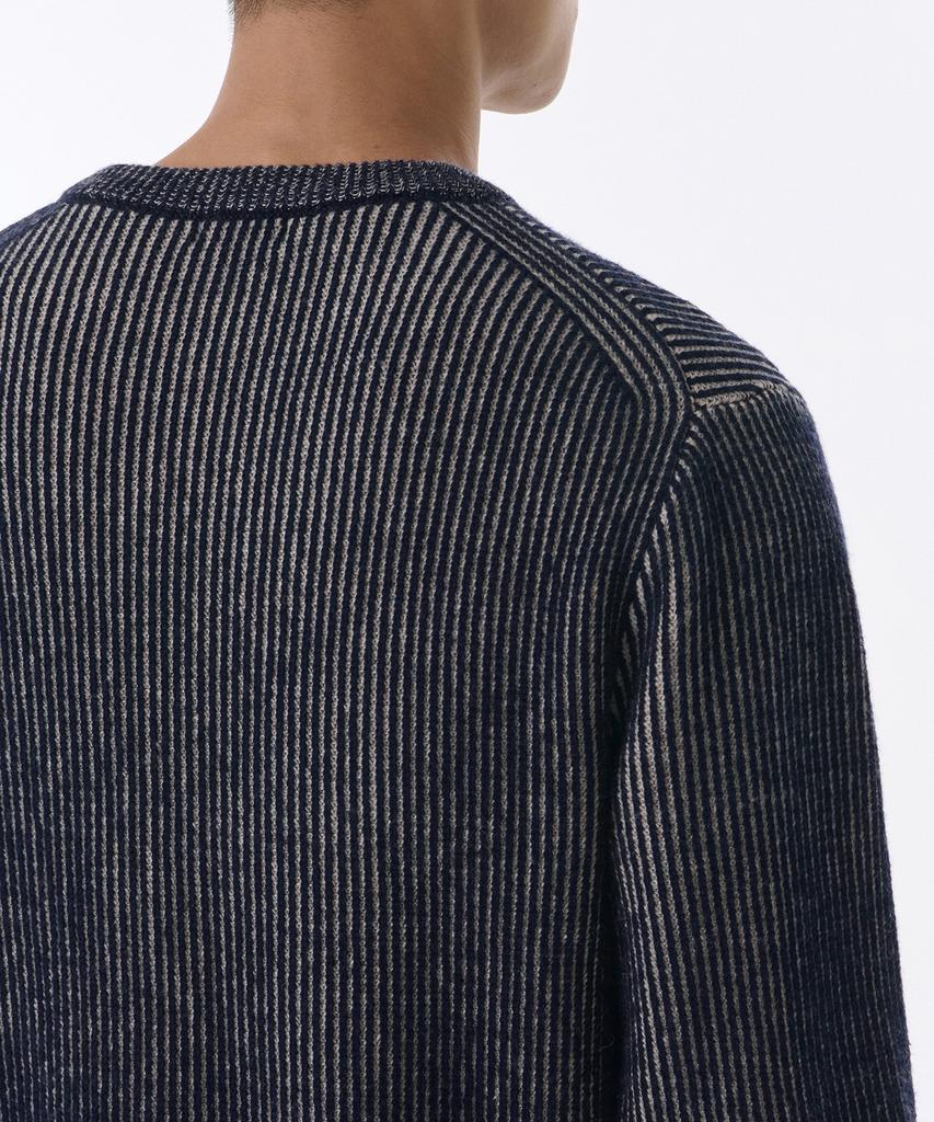 MUSINSA STANDARD Two-Tone Ribbed Crew Neck Knit [Navy/Oatmeal]