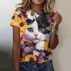 Summer Round Neck 3D Cute Cat Pattern Printed Top Fashionable Casual Short Sleeved Women's T-shirts
