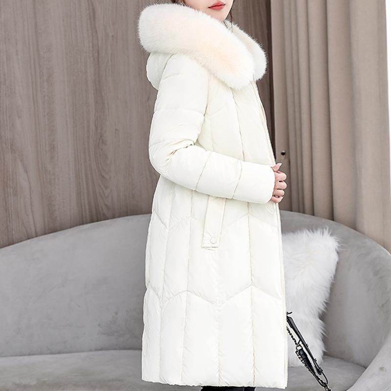 Fashion Women's Warm Winter Coats Hooded Elegant Faux Fur Collar Lady Jackets Thick Long Parkas