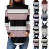 Women's Fashionable Casual High Neck Striped Printed Long Sleeve T-Shirt Pullover Top