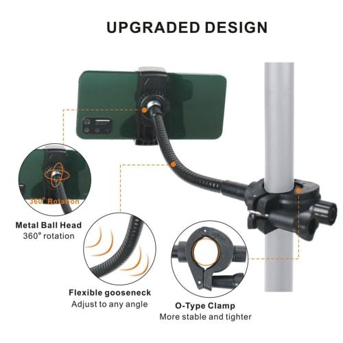 Smartphone Holder for Microphone Stands | Smartphone Holder for Music Stands, Adjustable Gooseneck Arm, Smartphone Mount for Studio and Drum Performan