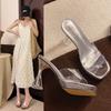 Сказочный стиль квадратный носок верхняя одежда темперамент универсальные крутые тапочки 2025 новый летний прозрачный кристальный каблук сандалии 8665-1
