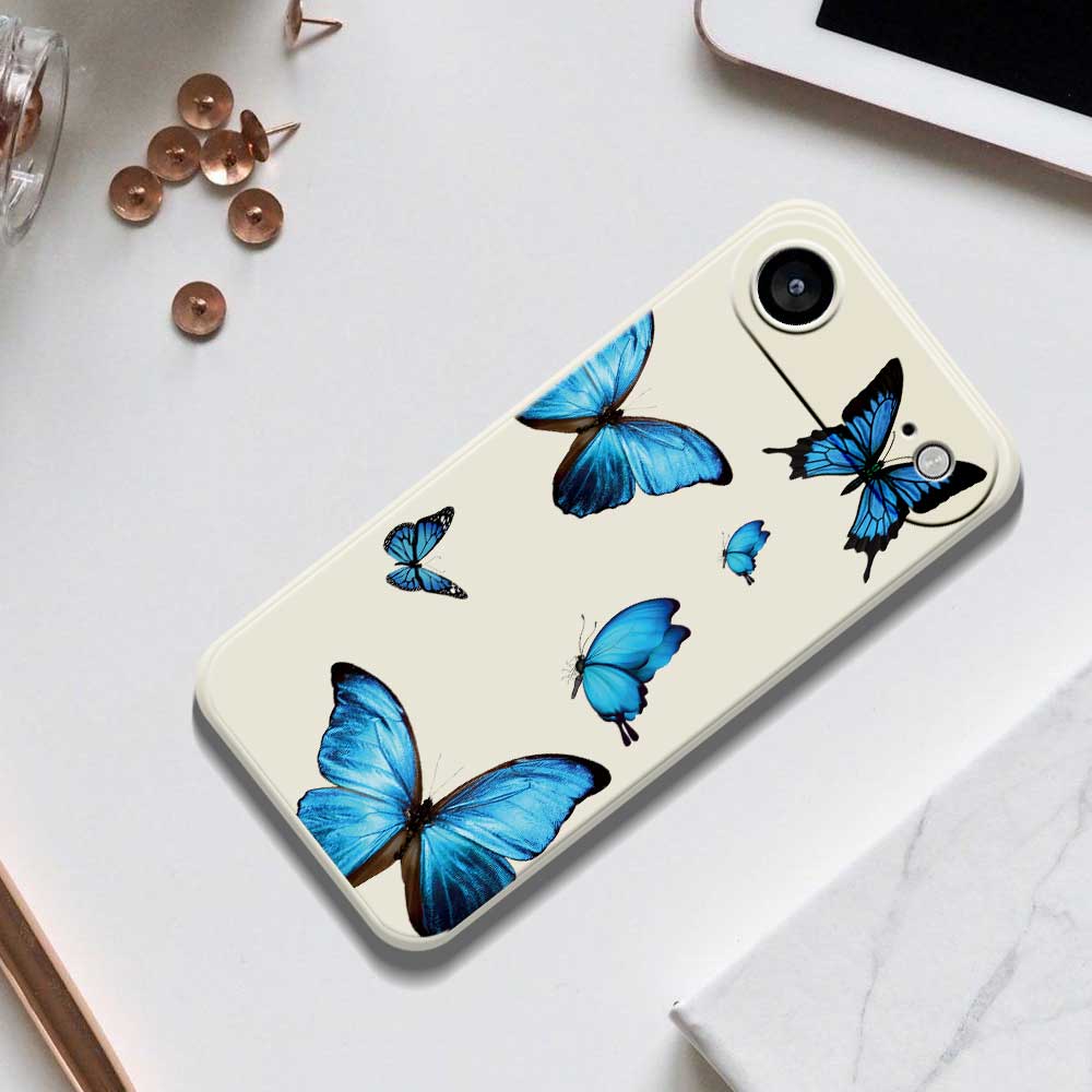 For iPhone 17 Air Case Blue Butterflies Pattern Printing Straight Edge TPU Phone Back Cover