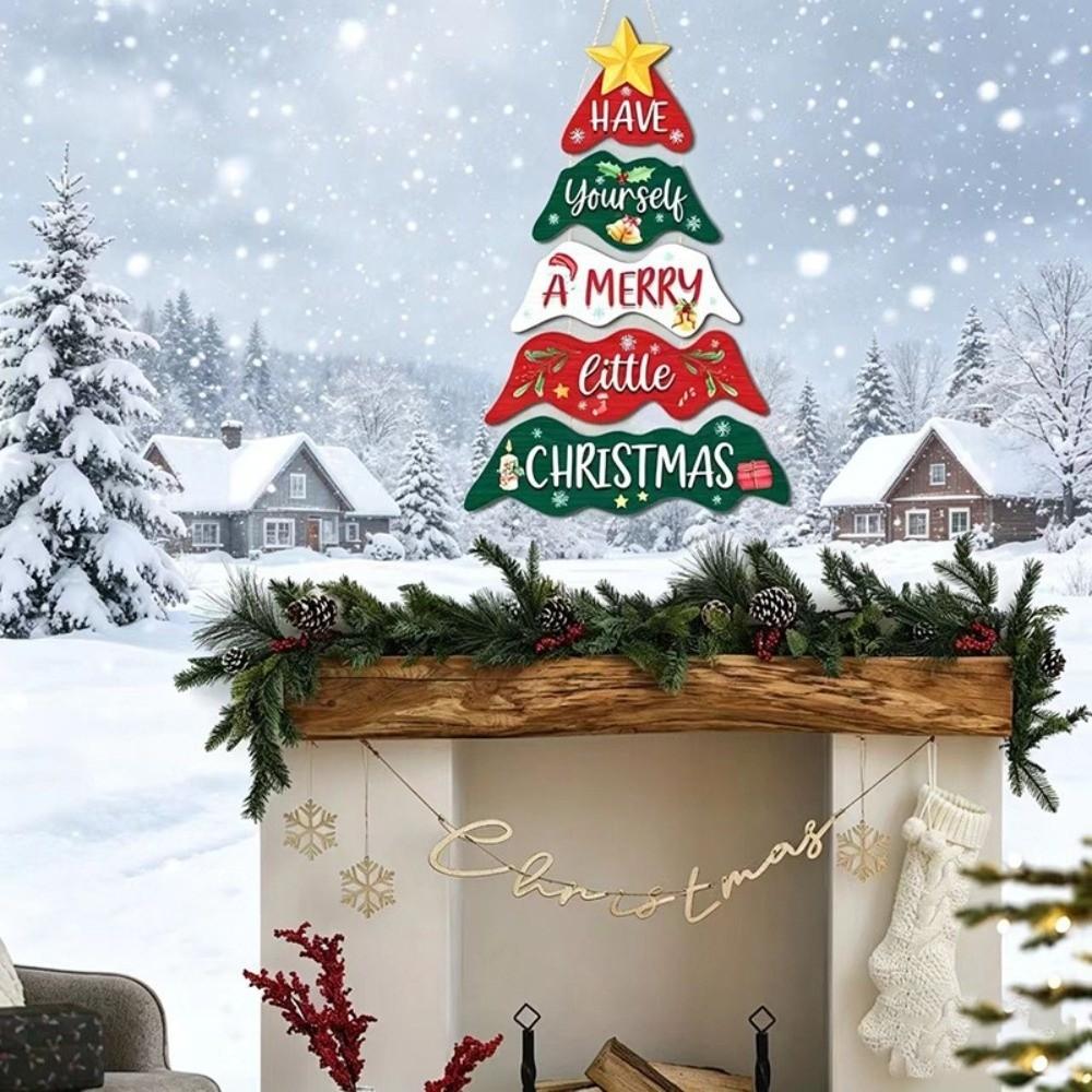 Wooden Xmas Hanging Door Pendant Multi-layered Hanging Welcome Board Christmas Tree Pendant Mantel