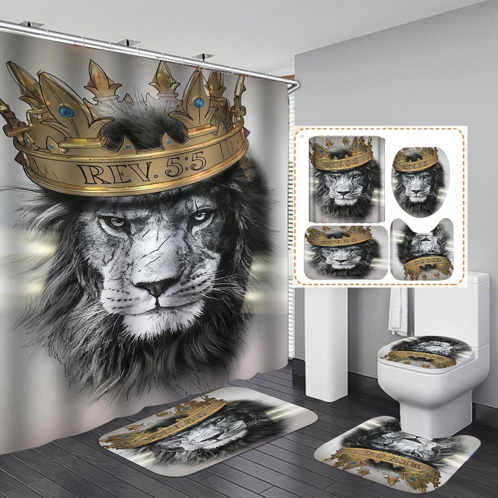 4 шт. наборы занавесок для душа серии Lion для ванной комнаты, нескользящие коврики для ванной комнаты, крышка для унитаза, коврик для ванной