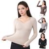 Women Thermal Tops Solid Color V-Neck Long Sleeve Velvet Lining Seamless Elastic Bottom Tops Winter Thermal Blouse