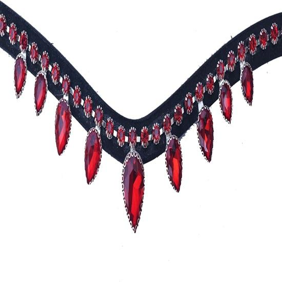 Beautiful Red Stone Crystal Leather Bridle Snap Browband for Horse Equestrian Browband for Horse.