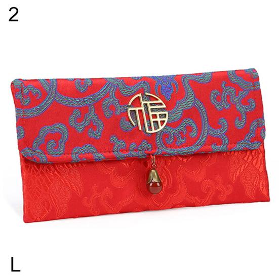 Сумка для денег в китайском стиле с цветочным принтом, тканевый конверт, красный карман, новогодний пакет