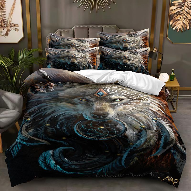 Комплект постельного белья с 3D животными для мальчиков и подростков, мягкий пуховый пододеяльник AU140 * 210, полноразмерное покрывало, одинарное/двойное пододеяльник с принтом волка