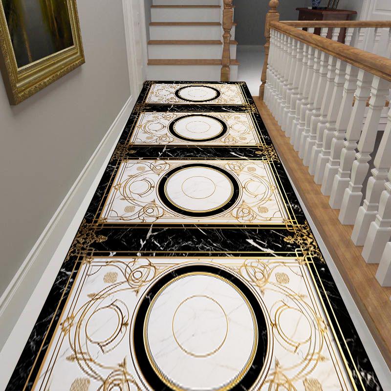 Luxury Black Gold Frame Home Long Corridor Carpet Non-slip Stairway Rug European Hotel Lobby Passageway Runner Customizable Mats