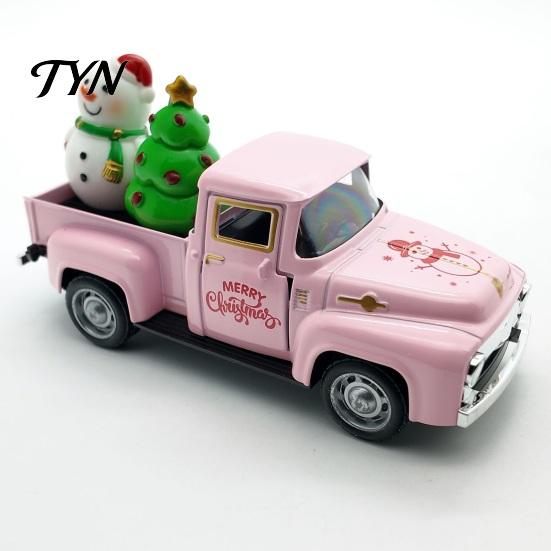 Miniature Vehicle Ornament Christmas Pickup Truck Figurine, Vintage Car Statue with Santa Claus, Table Centerpiece Tree, Snowman, Alloy for