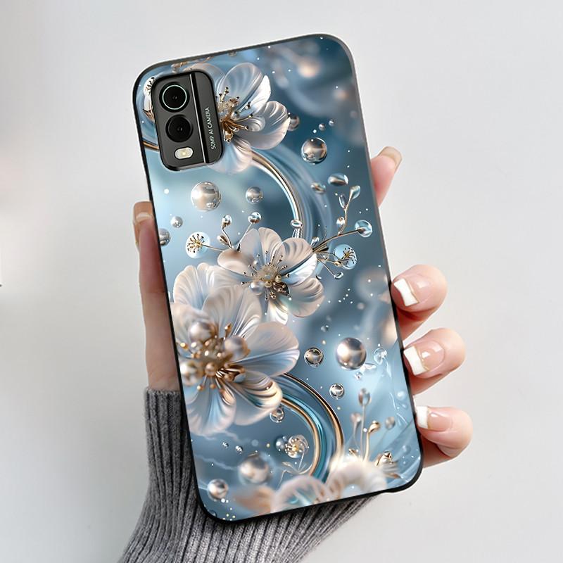 For Nokia C32 C22 4G 2023 Case Black Soft Silicone TPU Luxury Fashion Flower Butterfly Phone Casing For Nokia C32 C22 Back Cover