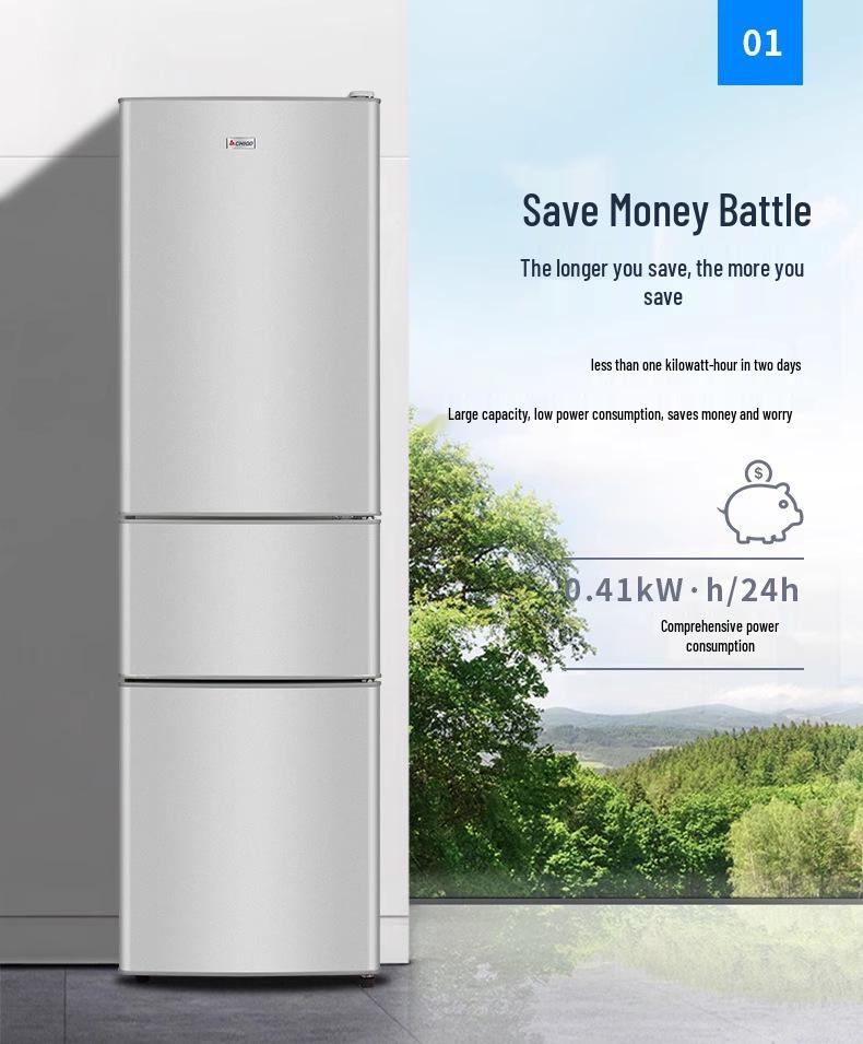 Холодильник Chigo 57-239L трехдверный: Предпочтительный для дома, Большая вместимость, Энергоэффективность первого класса, Многотемпературные зоны.