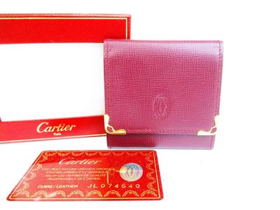 Оригинальный кожаный кошелек для монет Must de Cartier Бордовый #6645 Открытая коробка