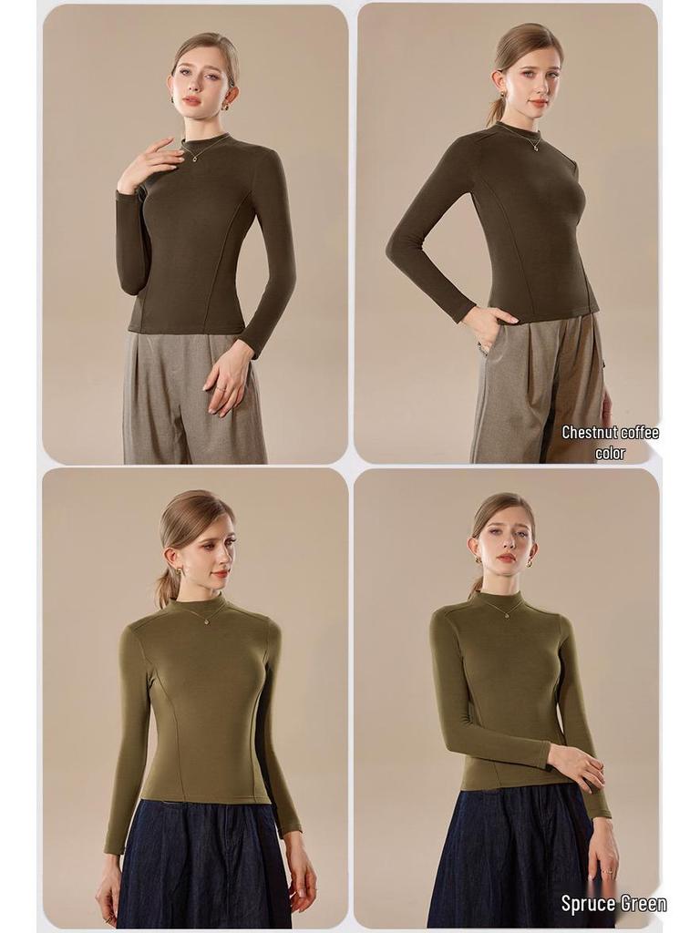Slim-Fit Half-High Neck German Velvet Warm Mid-Neck Cashmere Knitwear Top