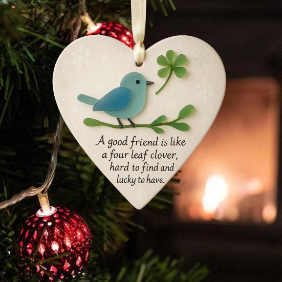 Heart Shaped Sea Glass Friendship Decor Sea Glass Bird And Four Leaf