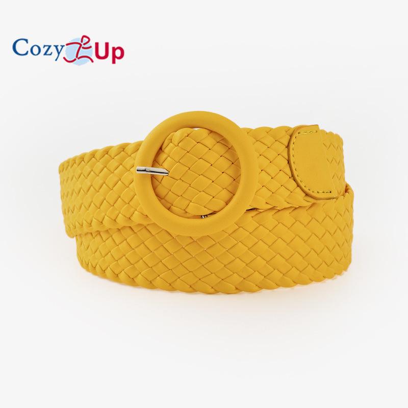 Круглый кожаный ремень цвета конфет с пряжкой для сумки, широкий, женский, универсальный, тканый ремень для одежды