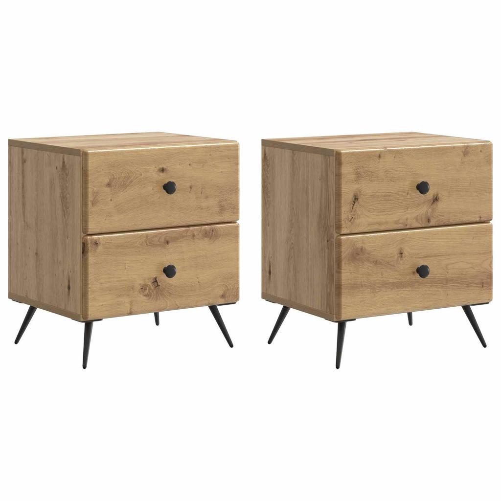 Nightstand Set of 2 Artisan Oak Finish 43 x 34.5 x 47.5 cm