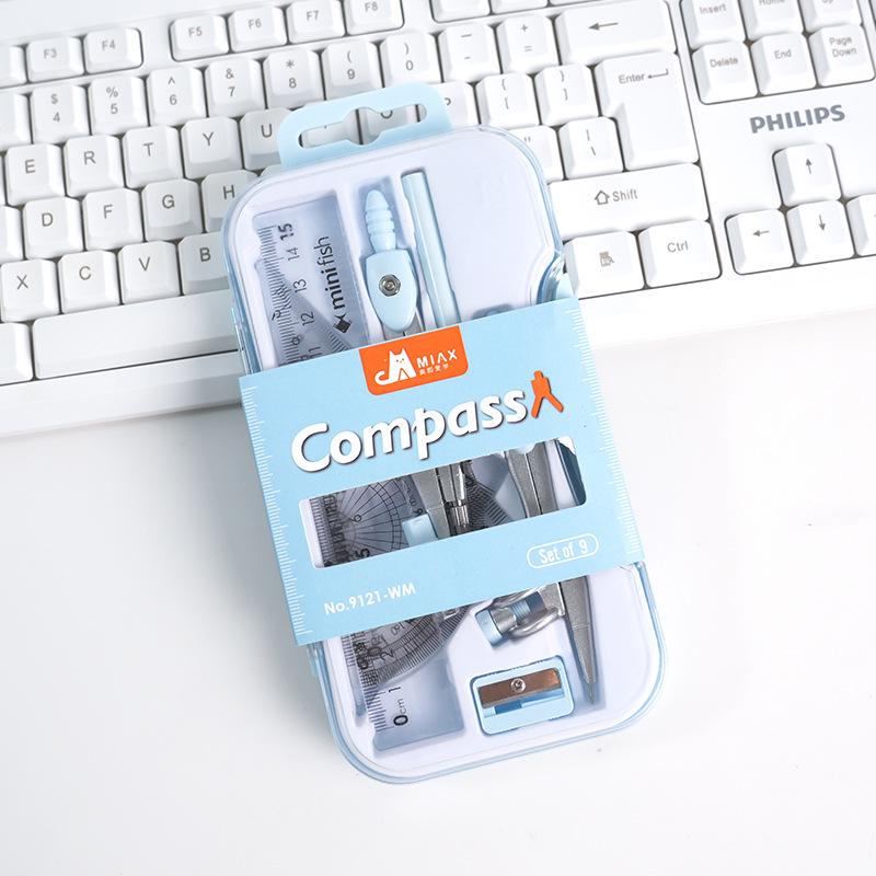 Набор инструментов для рисования для школьников из 9 предметов: Циркуль, линейки и точилка для экзаменов