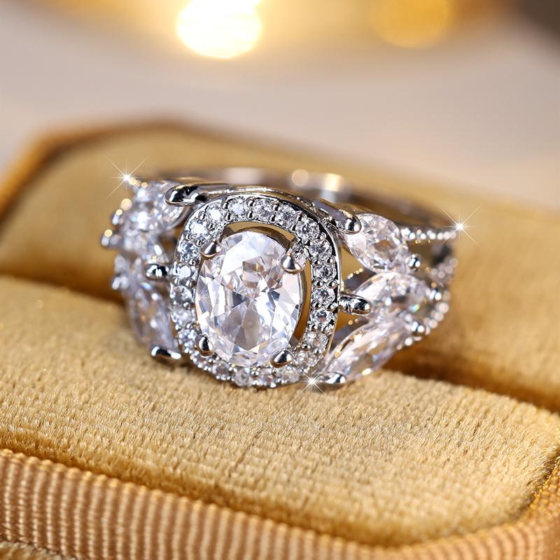 Нежные модные овальные белые кольца из циркония для женщин серебряного цвета, обручальное кольцо, ювелирное изделие в подарок